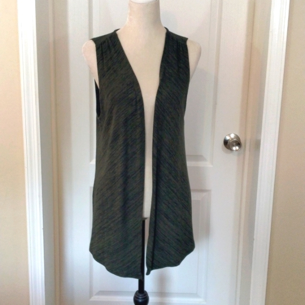 Susan Graver Green Open Front Sleeveless Cardigan Womens Size Small